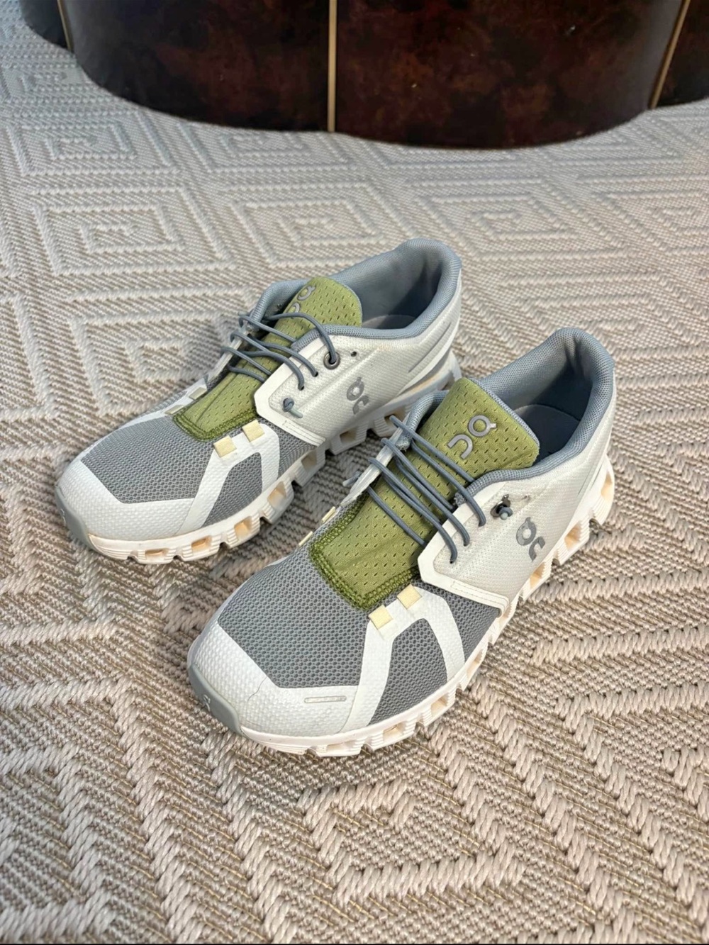 On Running Grey and Olive Green Trail Sneakers